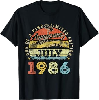 Funny 38 Years Old July 1986 Vintage 38th Birthday Men Women T-Shirt