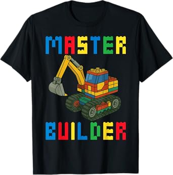 Master Builder Excavator Brick Block Toy Gifts Men Boys Kids T-Shirt