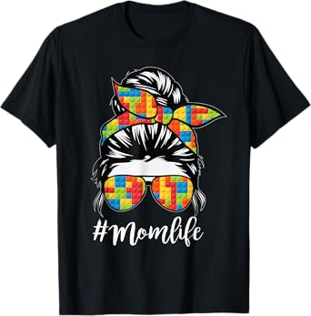 Building Block Messy Bun Mom Life Master Builder Mothers Day T-Shirt