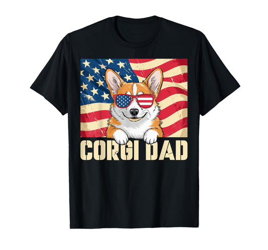 Best Corgi Dad Ever USA Flag Patriotic Dog Lover 4th of July Men T-Shirt