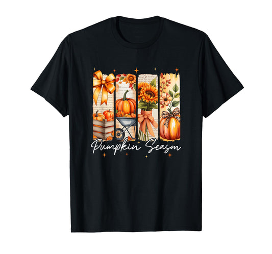 Pumpkin Season Coquette Fall Autumn Sunflower Floral Leopard T-Shirt