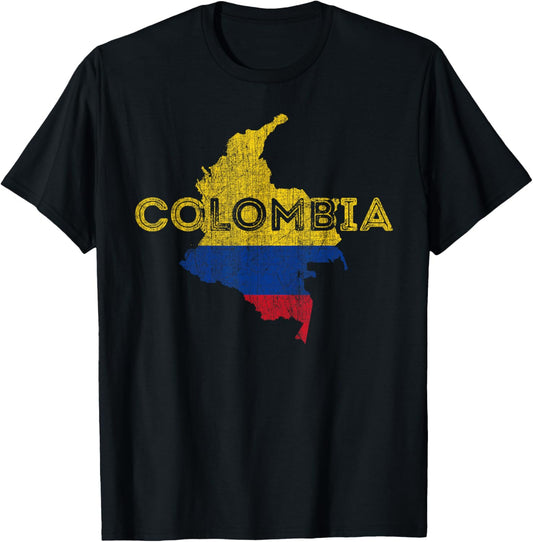 Colombian Map and Flag Souvenir - Distressed Colombia T-Shirt
