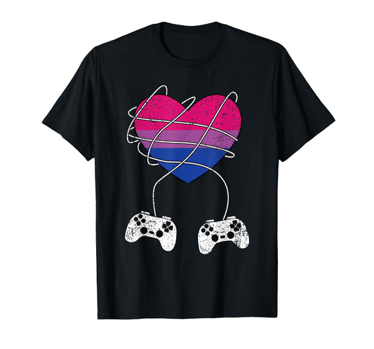 Bisexual Heart Gamer LGBT-Q Pride Flag Gaymer Gaming T-Shirt