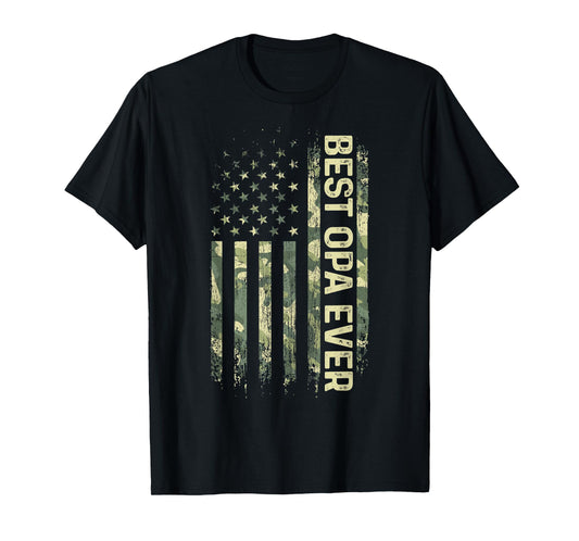 Mens Best Opa Ever Camouflage American Flag Father's Day T-Shirt