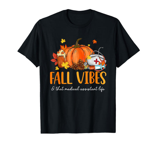 Fall Vibes & That Medical Assistant Life Leopard Pumpkin T-Shirt