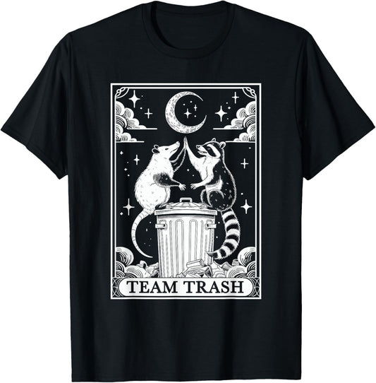 Tarot Card Vintage Team Trash Crescent Moon Opossum Raccoon T-Shirt