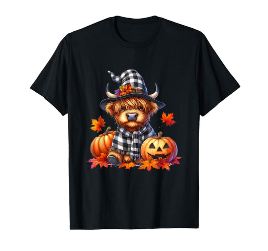 Funny Halloween Highland Cow Witchy Pumpkin It's Fall Y'all T-Shirt