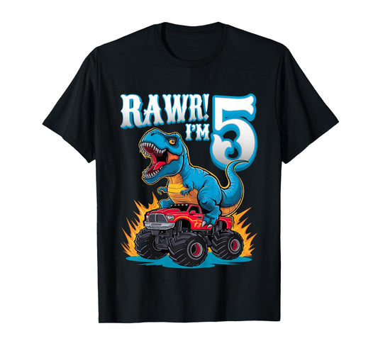 Rawr I'm 5 Year Old T-Rex Monster Truck 5th Birthday Party T-Shirt
