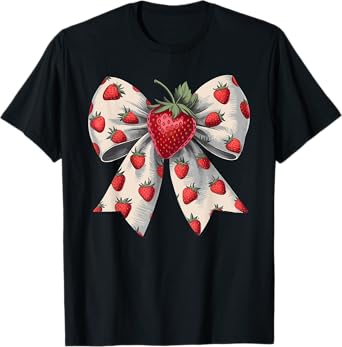 Coquette Bow Strawberry Hawaii Beach Funny Summer Vacation T-Shirt