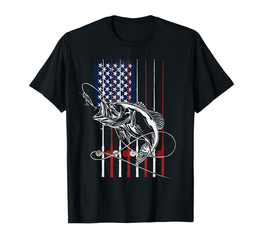 Fishing American Flag Vintage USA Bass Fisherman T-Shirt