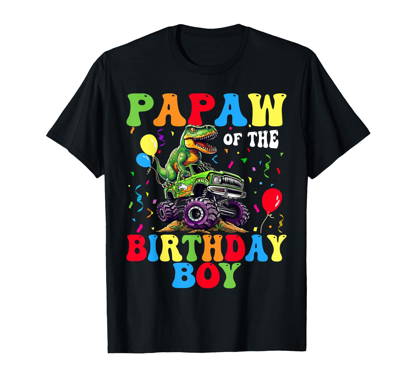 Papaw Of The Birthday Boy Dinosaur Monster Truck T-Shirt