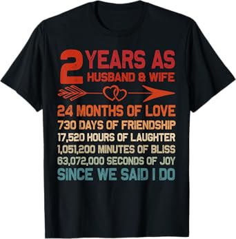2 Years as Husband & Wife 2nd Anniversary Gift for Couple T-Shirt