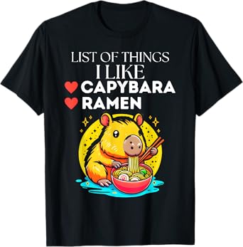 Cute Kawaii Capybara List of Things I Like Ramen Lover Kids T-Shirt