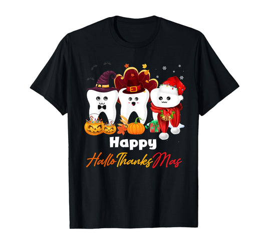 Teeth HalloThanksMas Halloween Thanksgiving Christmas Dental T-Shirt