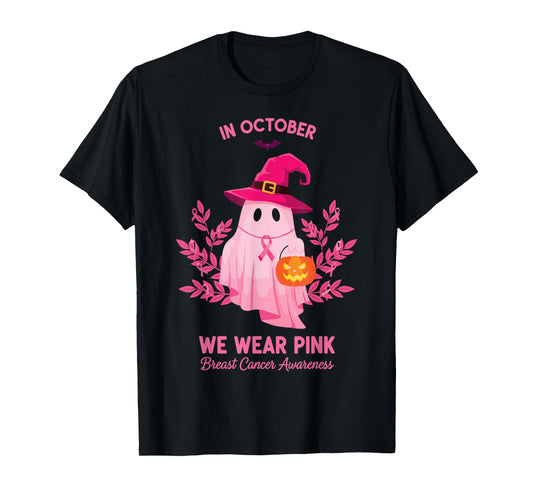 Halloween Pink Ghost We Wear Pink October Support T-Shirt