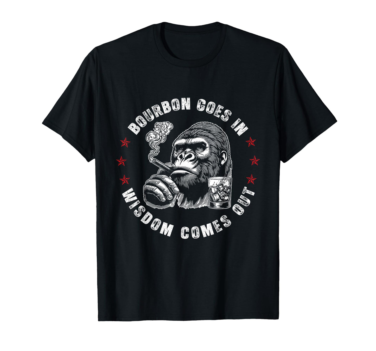 Bourbon Goes in Wisdom Comes Out Funny Monkey Whiskey Lovers T-Shirt