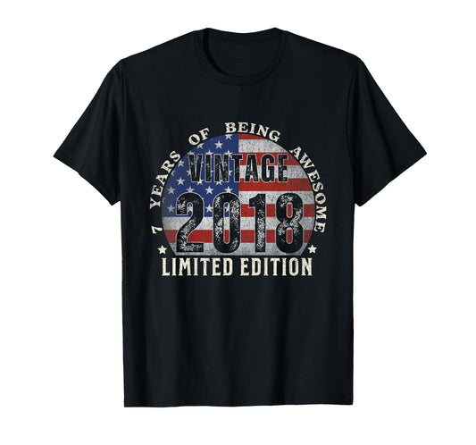 Kids Vintage 2018 Limited Edition 7-Year-Old Gifts 7th Birthday T-Shirt