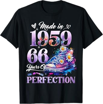 Womens 66th Birthday Floral Made in 1959 Gifts 66 Years Old T-Shirt