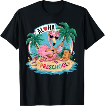Aloha Preschool Flamingo Hawaii Back to School Kids Girl T-Shirt