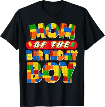 Mom And Dad Birthday Boy Building Bricks Family Party Decor T-Shirt