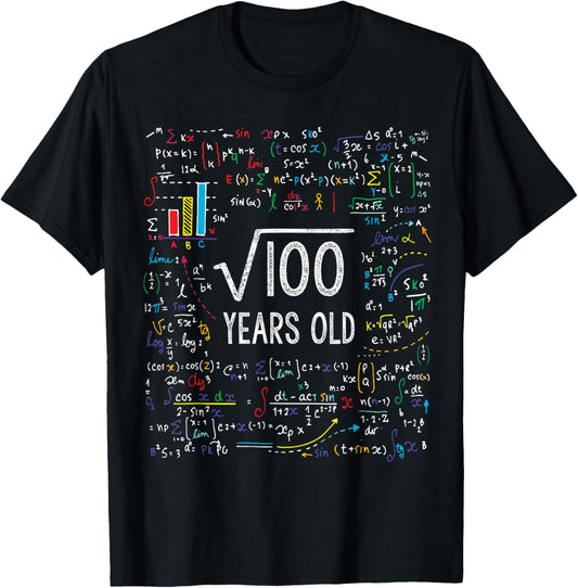 Square Root Of 100 10th Birthday 10 Year Old Gifts Math Bday T-Shirt
