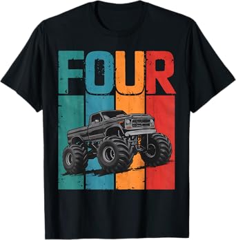 Kids I'm 4 This Is How I Roll Monster Truck 4th Birthday Boy T-Shirt