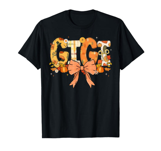 Gigi Pumpkin Fall Coquette Bow Thanksgiving Mom Women T-Shirt