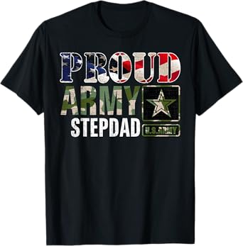 Vintage Proud Army Stepdad Camo With American Flag Gift T-Shirt