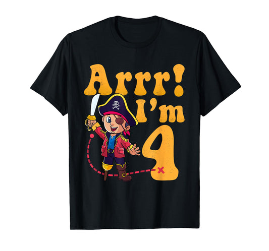 Kids 4th Pirate Birthday Party Arrr I'm 4 Four Years Old T-Shirt