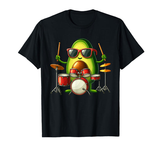 Avocado Sunglasses Playing Drum Funny Fruit Instrument T-Shirt