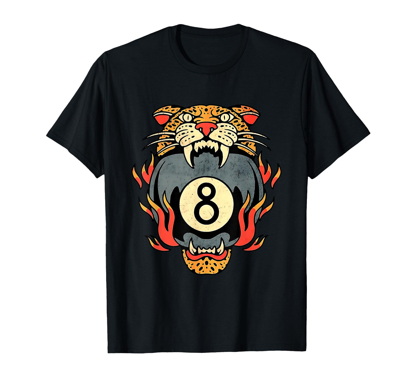Lucky Leopard Traditional Tattoo 8 Ball Streetwear Vintage T-Shirt