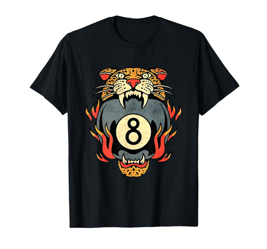 Lucky Leopard Traditional Tattoo 8 Ball Streetwear Vintage T-Shirt