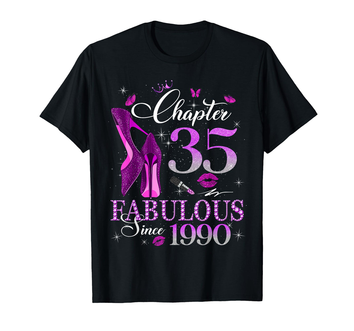 Womens Chapter 35 Fabulous Est 1990 35th B-day Queen Diamond T-Shirt