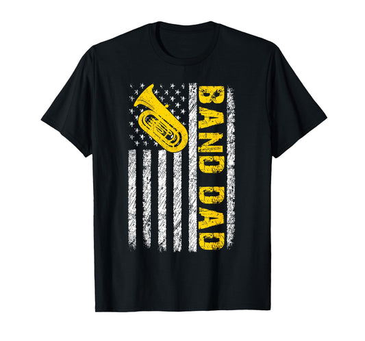 Senior Band Dad Tuba Distressed American Flag Fathers Day T-Shirt