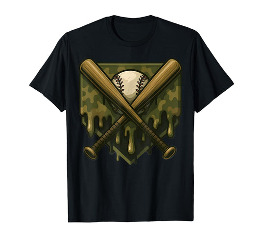 Baseball Drip Camo Home Plate Boys Sports Cool Game Day Drip T-Shirt