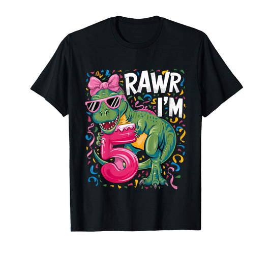 5 Year Old T Rex Dinosaur 5nd Birthday Girl T-Shirt