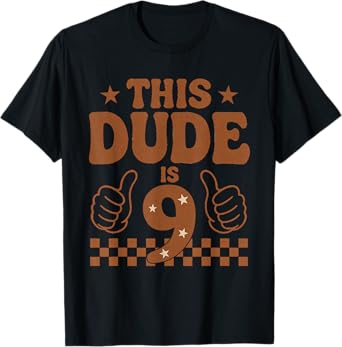 This Dude Is 9 9th Birthday Boy Retro Toddler boys Checkered T-Shirt