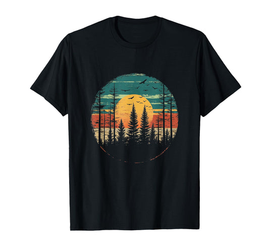 Retro Forest Trees Outdoors Nature Women Men Vintage Graphic T-Shirt