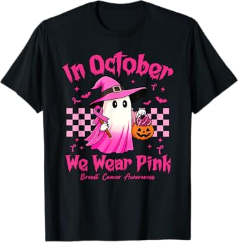 In October We Wear Pink Breast Cancer Awareness Halloween T-Shirt