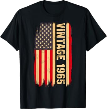 Vintage 1965 60th Birthday Gifts 60 Years Old American Flag T-Shirt