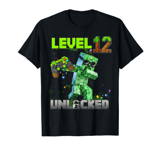 Level 12 Unlocked - Birthday Boy Pixel Gamer 12nd Birthday T-Shirt