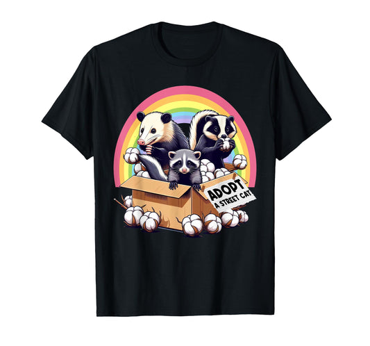 Adopt A Street Cat Funny Opossum Raccoon Skunk Vintage T-Shirt