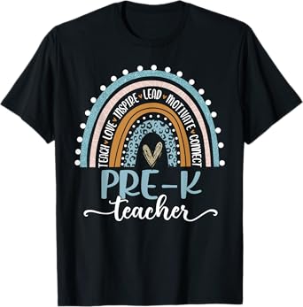 Pre-K Teacher Leopard Boho Rainbow Back To School T-Shirt