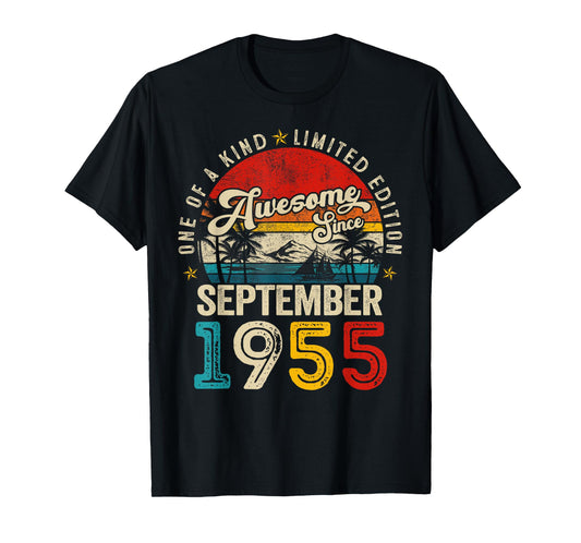 Awesome Since September 1955 Vintage Men Women 70th Birthday T-Shirt