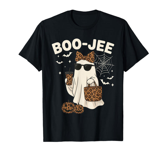 Coquette Leopard Ghost Coffee Boo JEE Halloween Boujee Ghost T-Shirt