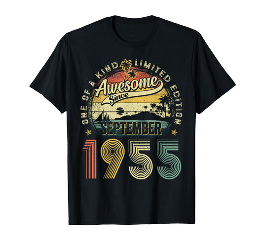 Awesome Since September 1955 Vintage Retro 70th Birthday Men T-Shirt