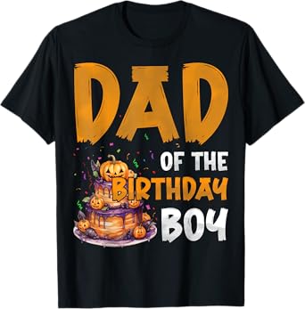 Dad of the Birthday Boy Spooky Pumpkin Halloween Cake T-Shirt