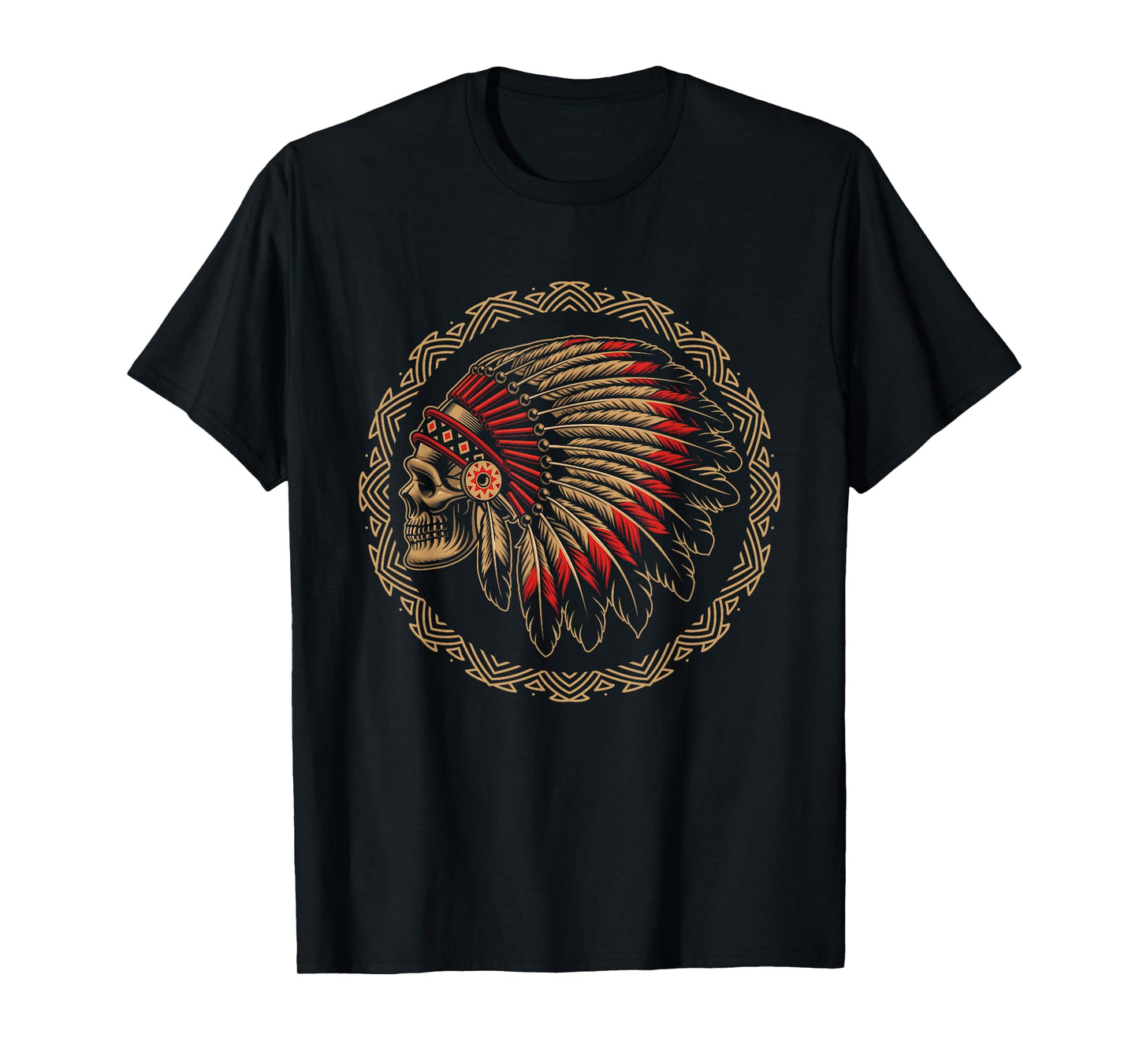 Native Indian American Indigenous People Skull Warbonnet T-Shirt