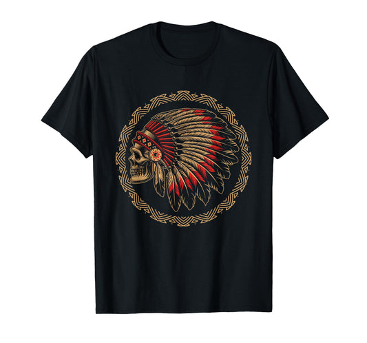 Native Indian American Indigenous People Skull Warbonnet T-Shirt