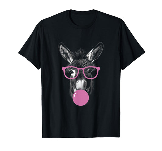 Cool Donkey Face Eating Gum And Makes A Bubble Cute Donkey T-Shirt